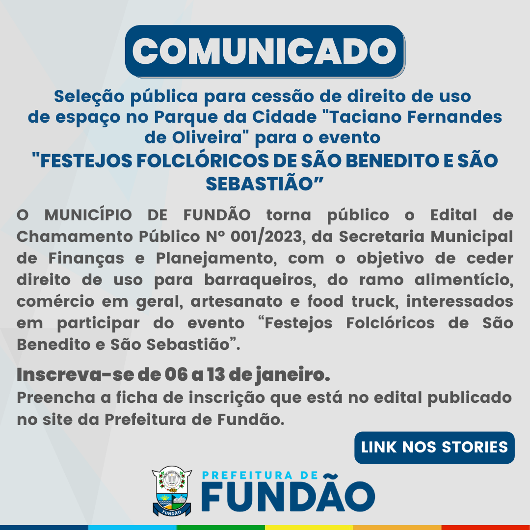RESULTADO: Chamamento Público N° 001/2023 - FESTEJOS FOLCLÓRICOS DE SÃO BENEDITO E SÃO SEBASTIÃO”