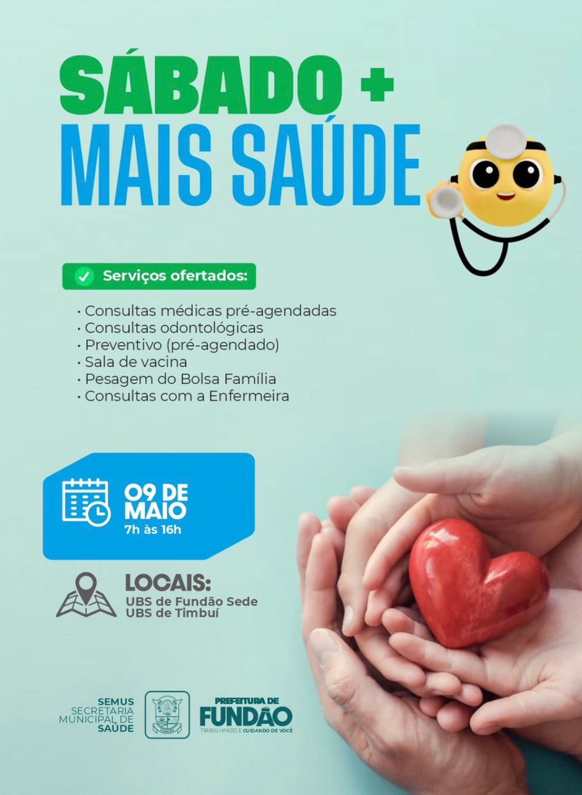 NOTÍCIA: Prefeitura de Fundão promove ação “Sábado + Saúde” com atendimentos nas UBS