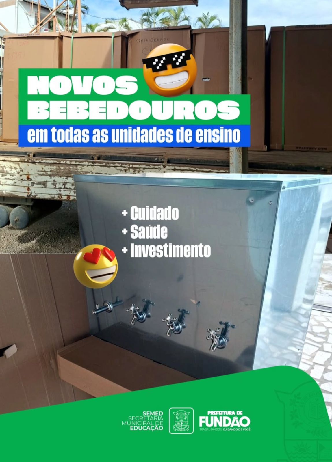 NOTÍCIA: Prefeitura de Fundão entrega novos bebedouros para todas as unidades da rede municipal de ensino