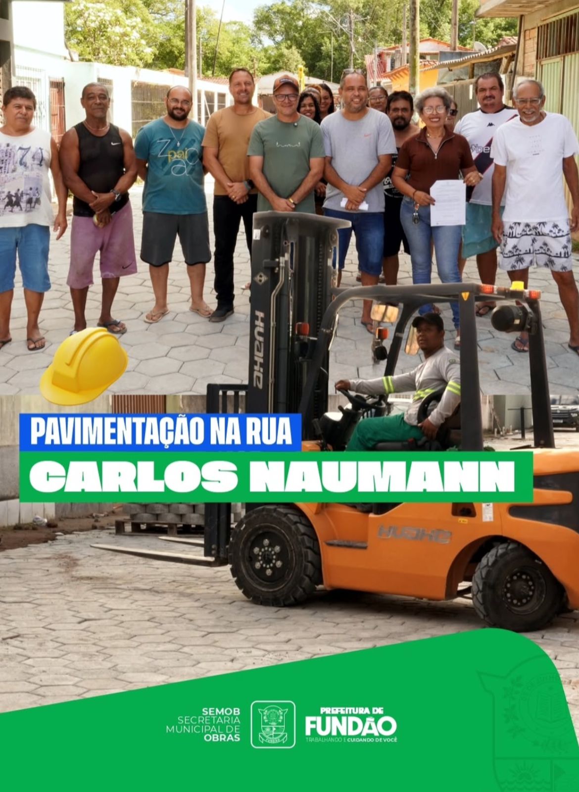 NOTÍCIA: Obras de calçamento avançam na Rua Carlos Naumann, em Fundão