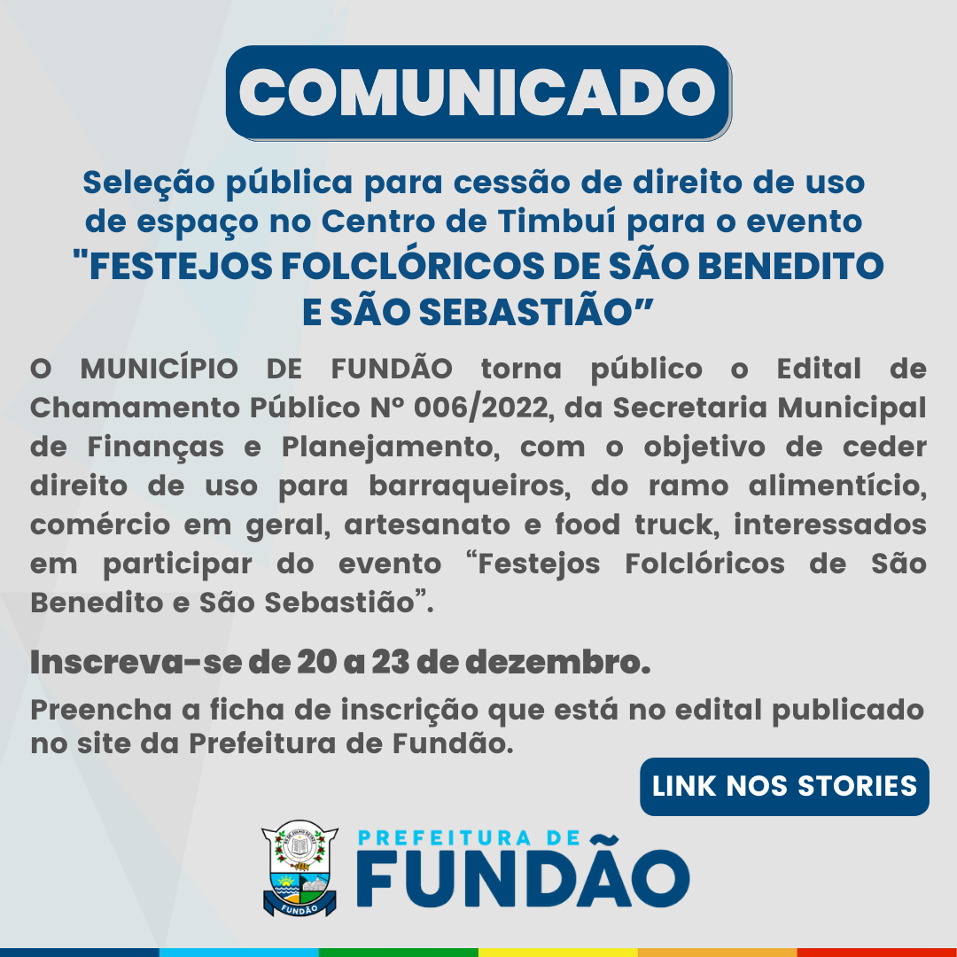 Chamamento Público N° 006/2022 - FESTEJOS FOLCLÓRICOS DE SÃO BENEDITO E SÃO SEBASTIÃO”