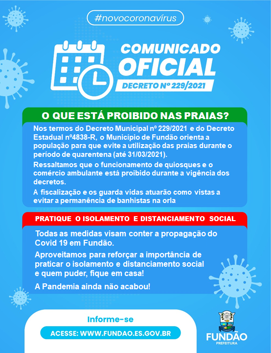 Fundão orienta a população para que evite a utilização das praias durante o período de quarentena