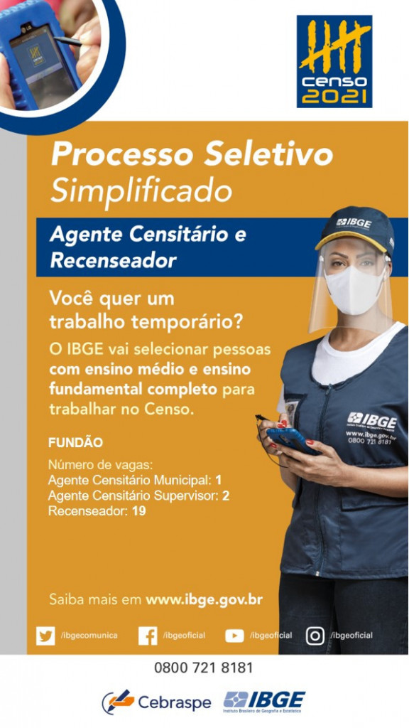 IBGE abre inscrições de vagas temporárias para o Censo 2021