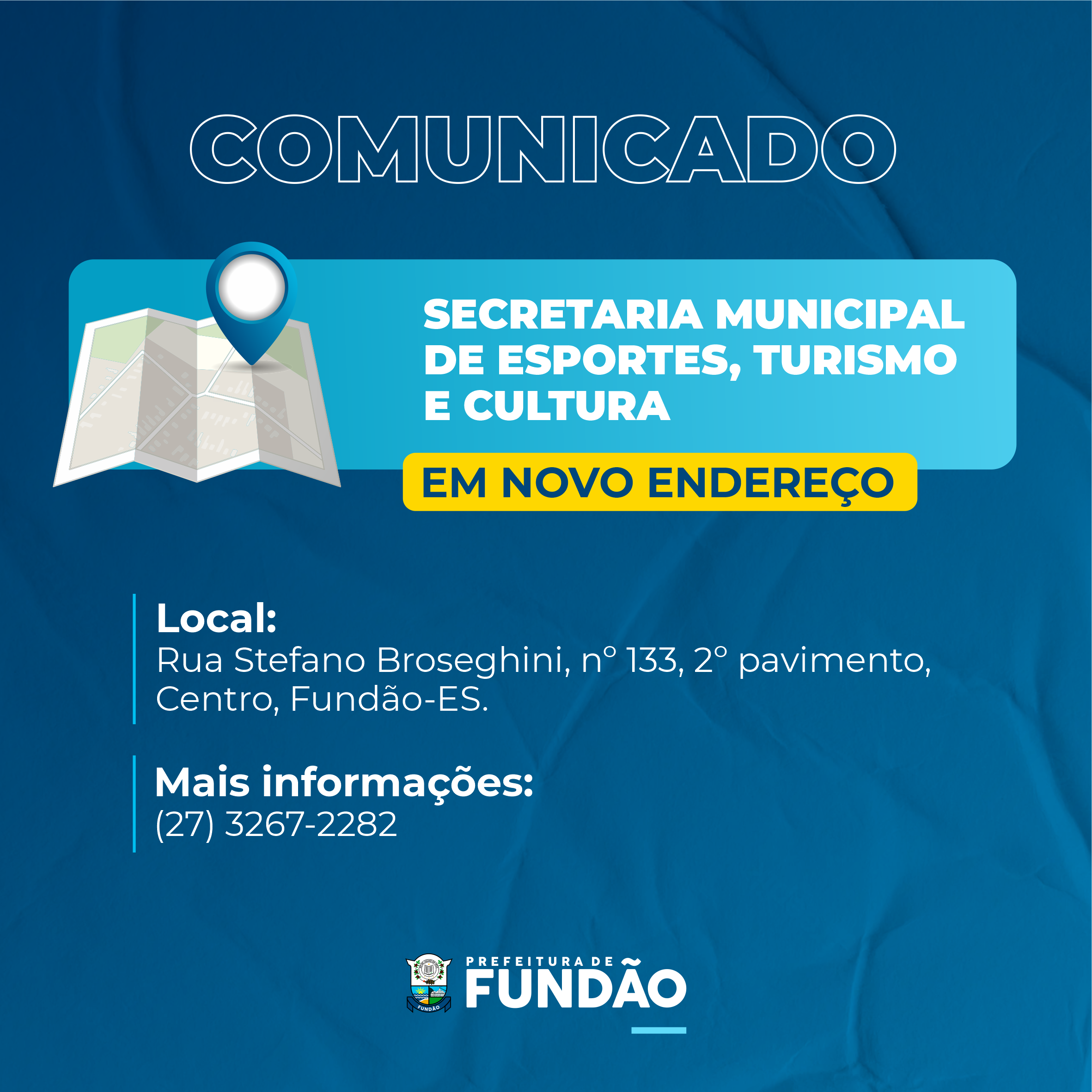 Secretaria Municipal de Esporte, Turismo e Cultura em novo endereço