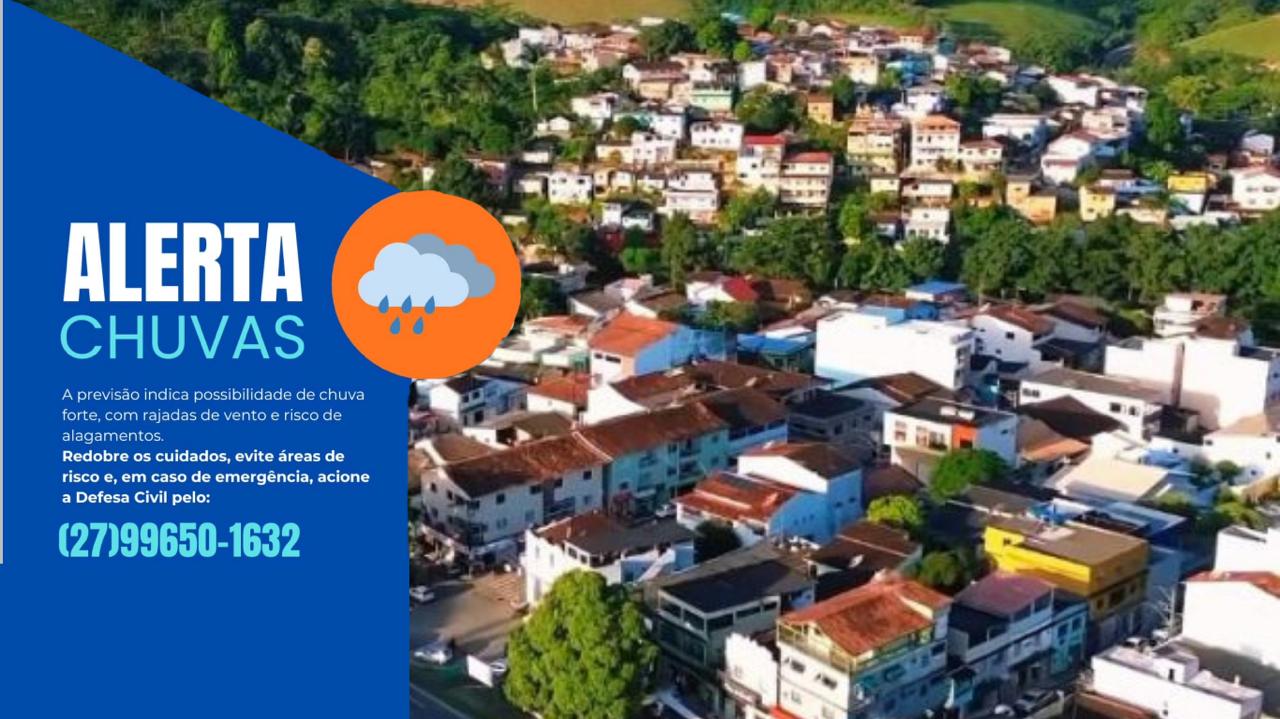Defesa Civil alerta para previsão de chuvas intensas nas próximas horas em Fundão