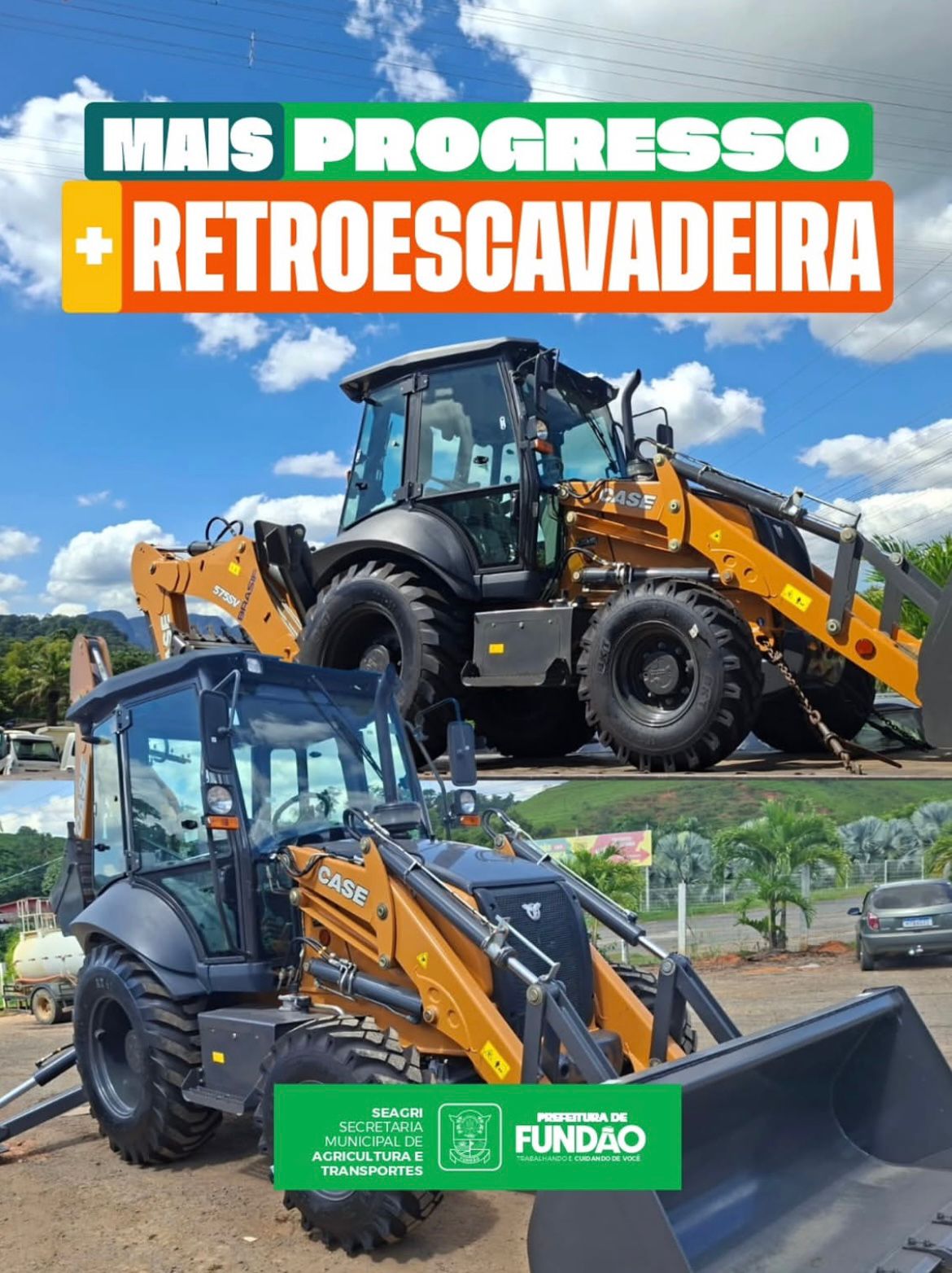 Fundão recebe retroescavadeira 0 km para reforçar apoio ao campo e infraestrutura